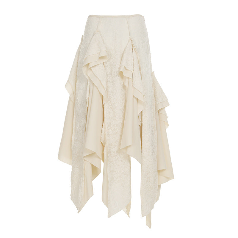 Leopard Print Mesh Pleated Skirt With Irregular Hem-Beige-Theone Apparel