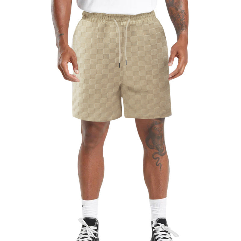 Loose-Fit Checkerboard Plaid Shorts for Casual Active Days-Khaki-Theone Apparel
