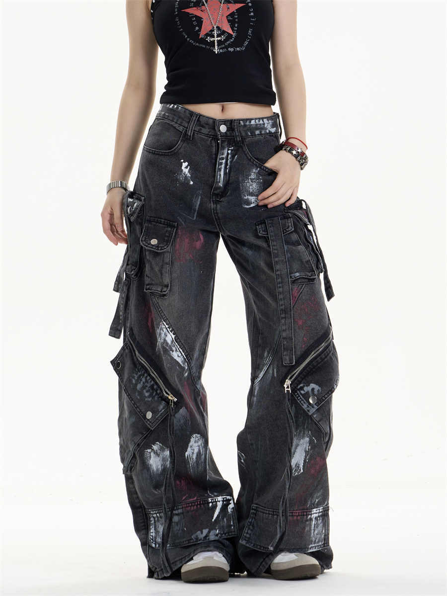 Loose Fit Workwear Jeans with Multi-Pocket Functional Design-Theone Apparel