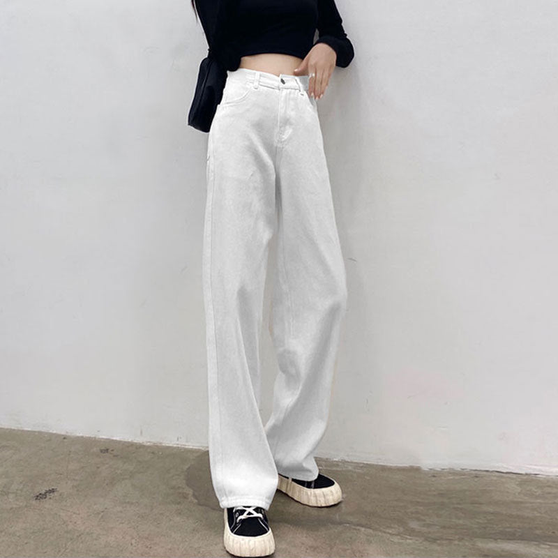 Loose Wide-Leg High-Waist Jeans for Relaxed Urban Style-White-Theone Apparel