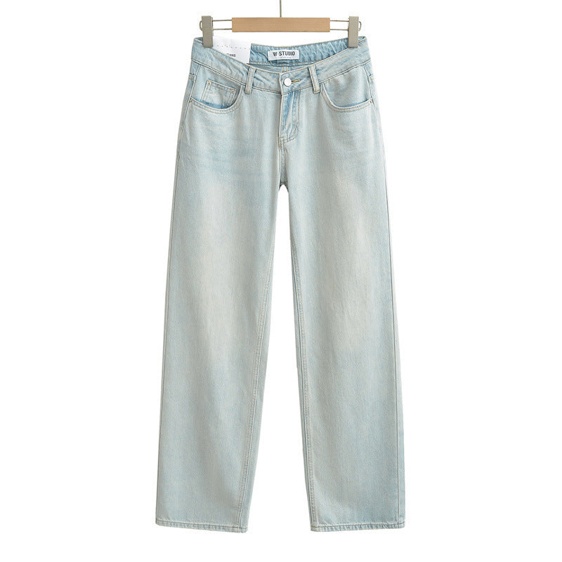 Low Waist Straight Loose Denim Mop Trousers-Theone Apparel