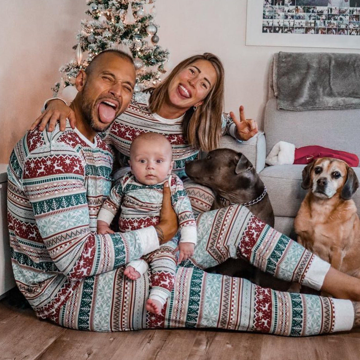 Matching Family Christmas Themed Long Sleeve and Pants Pajama Set-Theone Apparel