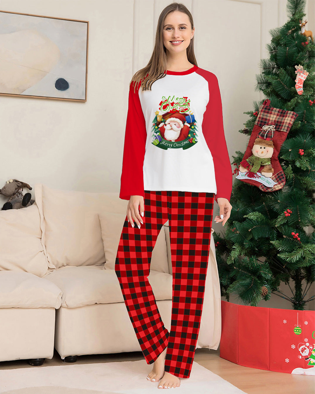 Matching Family Red and White Reindeer Christmas Pajama Set-Theone Apparel