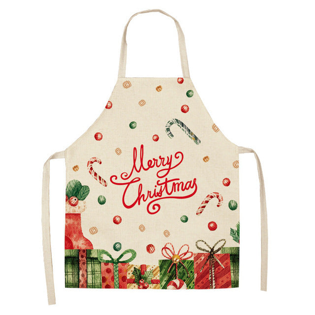 Merry Christmas Cotton-Linen Blend Self-Tie Adjustable Apron in Assorted Styles-Theone Apparel