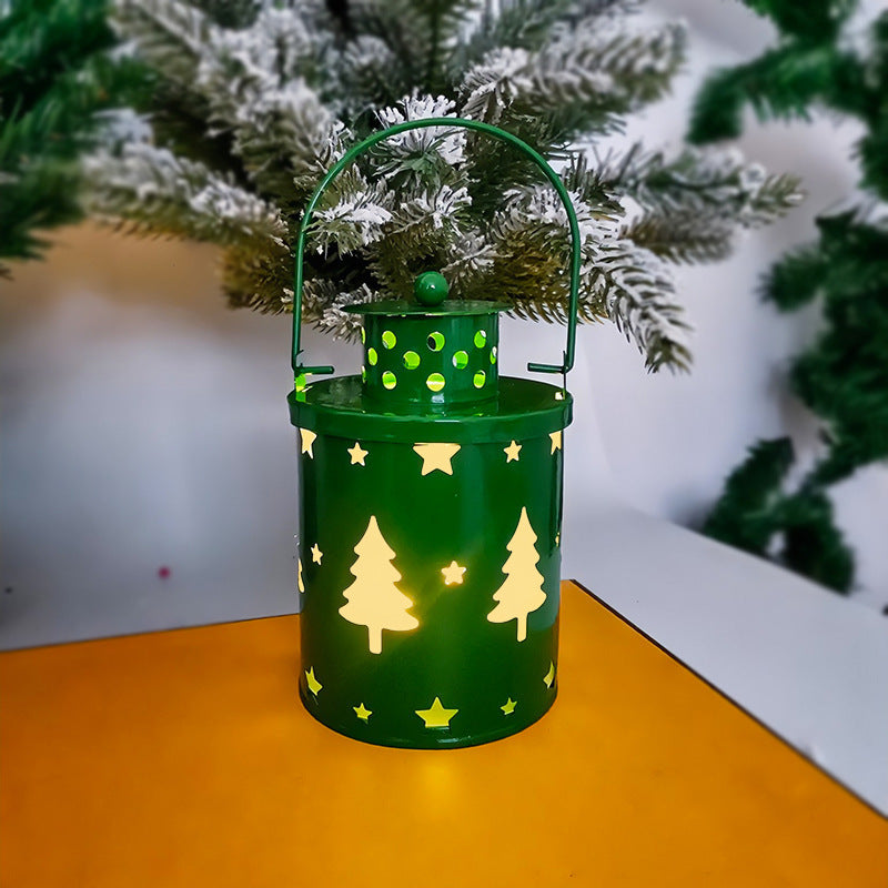 Nordic Style Metallic Can Christmas Themed Lantern Lights with LED Bulbs-Green-Theone Apparel
