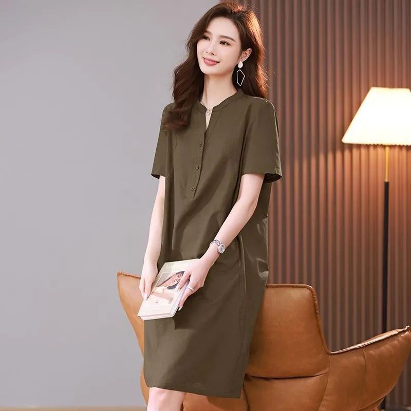 Oversized Mid-Length Summer Dress with Belly Coverage-Brown-Theone Apparel