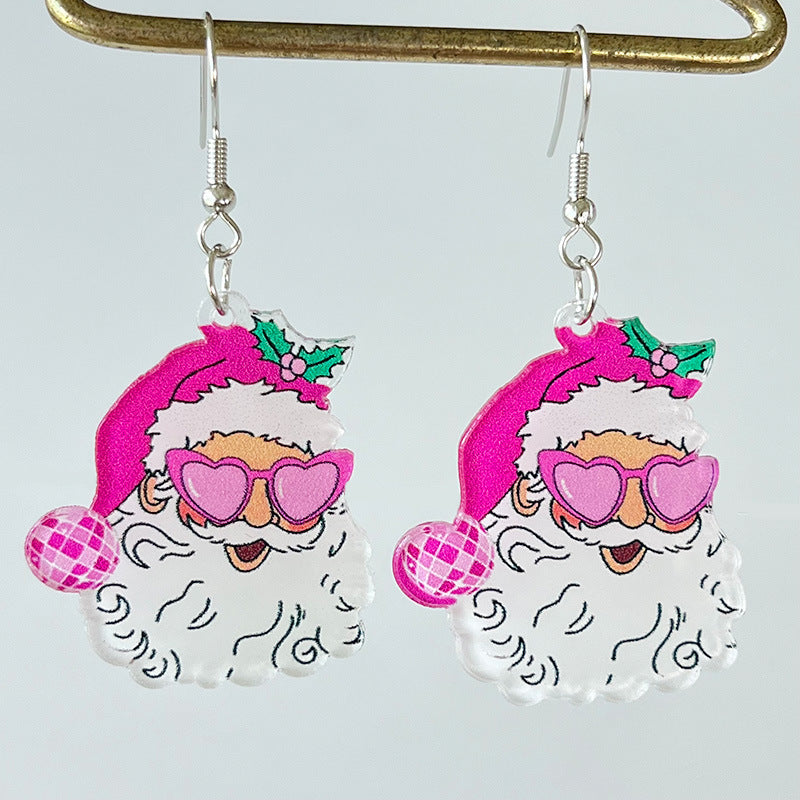 Pink & Checkerboard Retro 1980s-Style Christmas Acrylic Dangle Earrings in Assorted Styles-Style 4-Theone Apparel