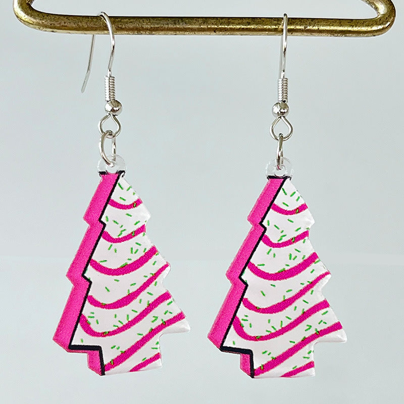Pink & Checkerboard Retro 1980s-Style Christmas Acrylic Dangle Earrings in Assorted Styles-Style 1-Theone Apparel