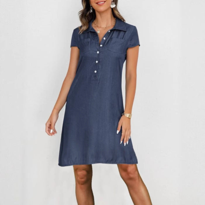 Plus-Size Swing Denim Dress with Split Pockets and Casual Vibe-Theone Apparel