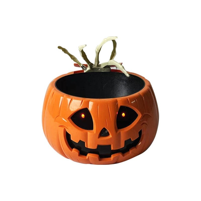 Pumpkin Shaped Candy Bowl with Jumpscare Skeleton Hand-Theone Apparel