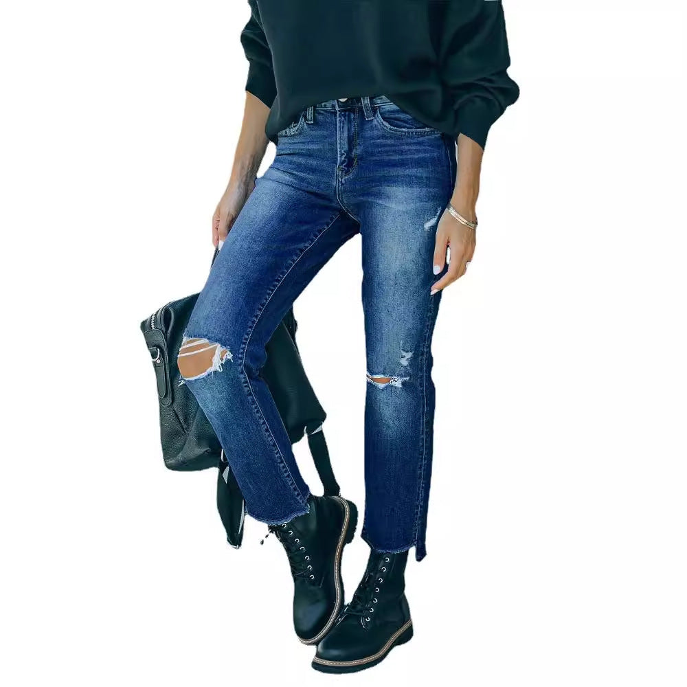 Rebound Slim-Fit Drain Jeans for Autumn Winter Styling-Theone Apparel
