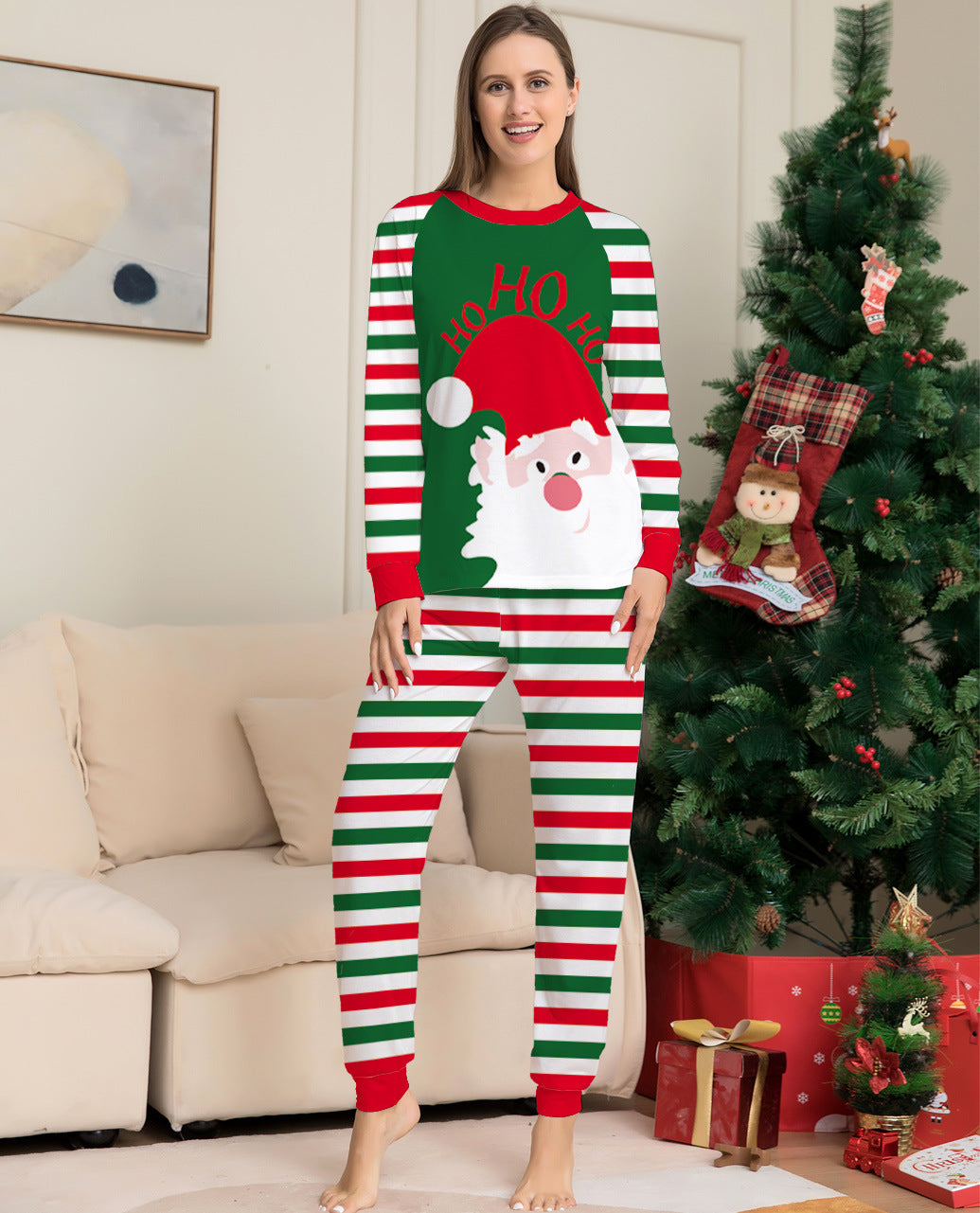 Red White and Green Striped Santa Claus Matching Family Christmas Set-Theone Apparel