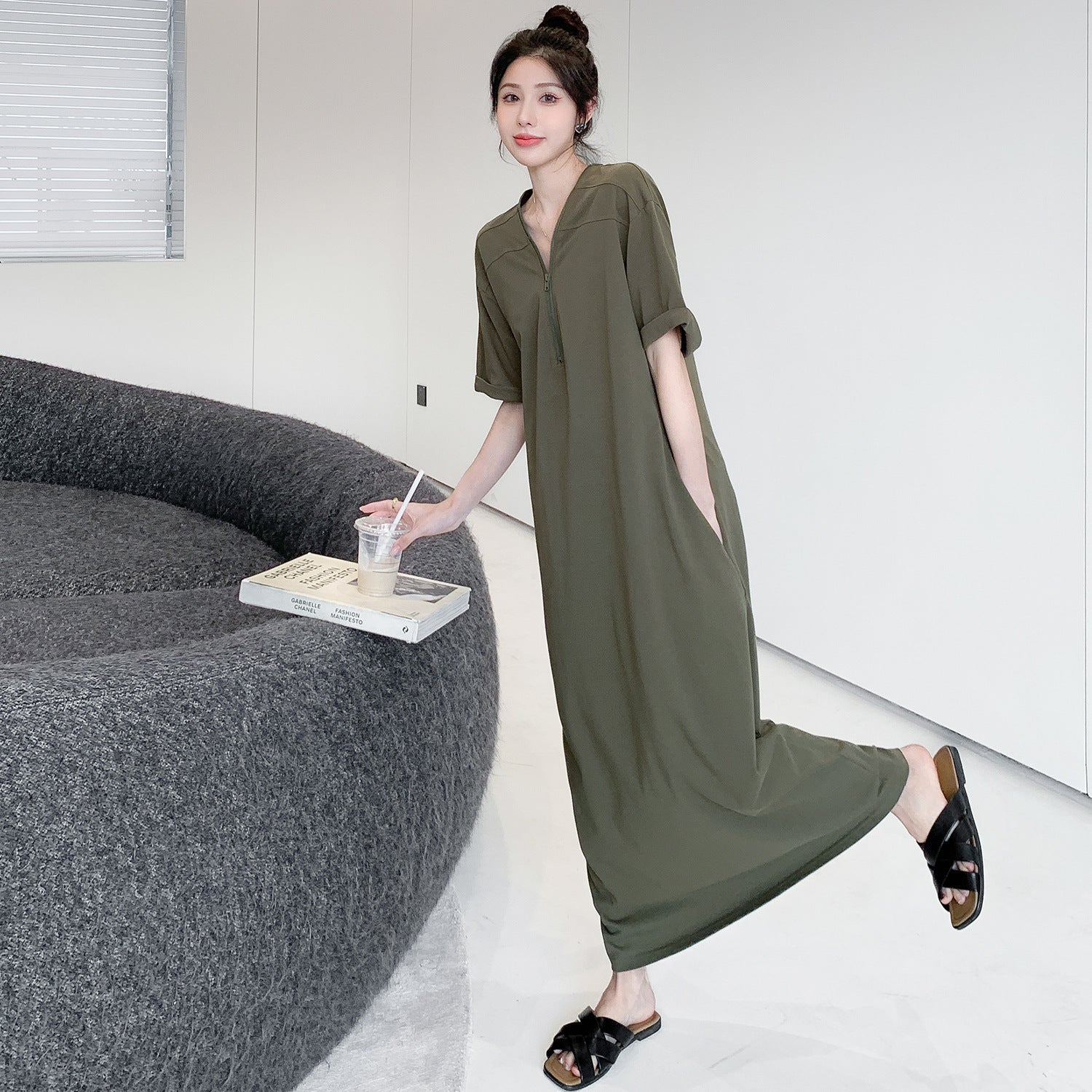 Retro Hepburn Zipper Dress with Loose Summer Fit-Theone Apparel