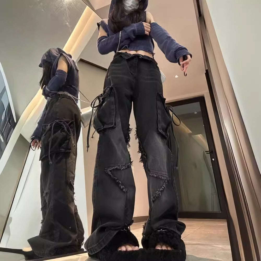 Retro Multi-Pocket American Jeans for Spring and Autumn-Theone Apparel