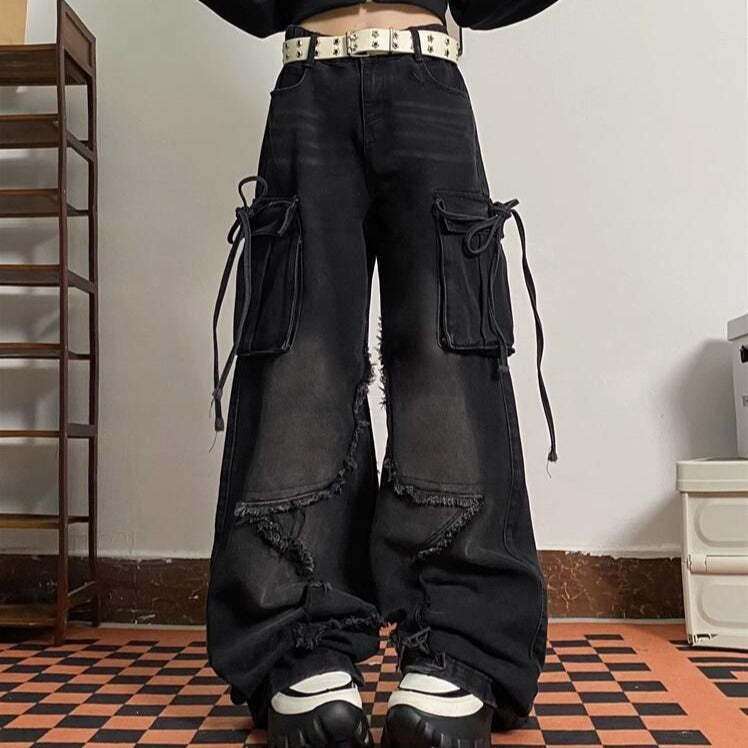 Retro Multi-Pocket American Jeans for Spring and Autumn-Theone Apparel