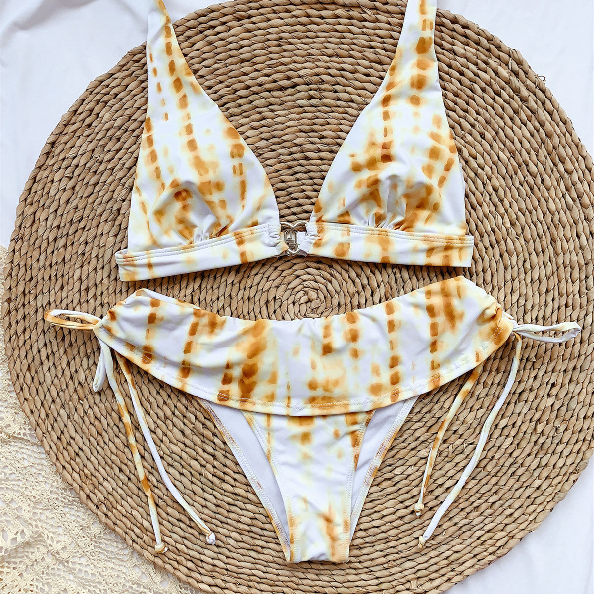 Ruffled Bandage Printed Bikini for European American Swim Style-Theone Apparel