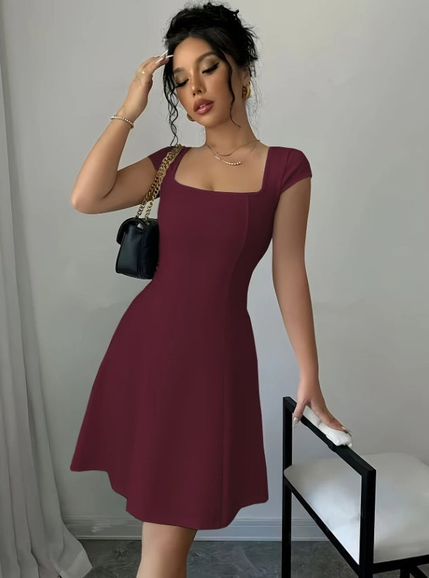Sleek A-Line Vest Dress with Slim Silhouette and Elegant Lines-Maroon-Theone Apparel