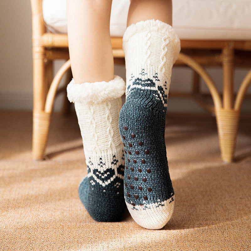 Soft Knit Style Christmas Wintry Design Thick Socks in Red or Gray-Theone Apparel