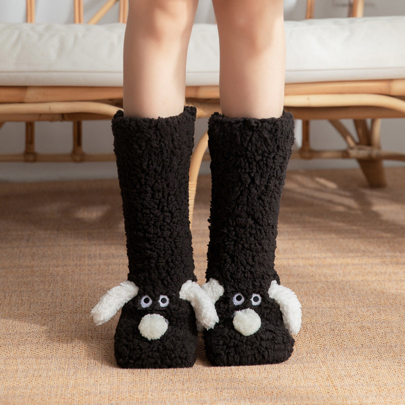 Soft and Thick White Winter Socks with Cute Dog Ears-Black Dog-Theone Apparel