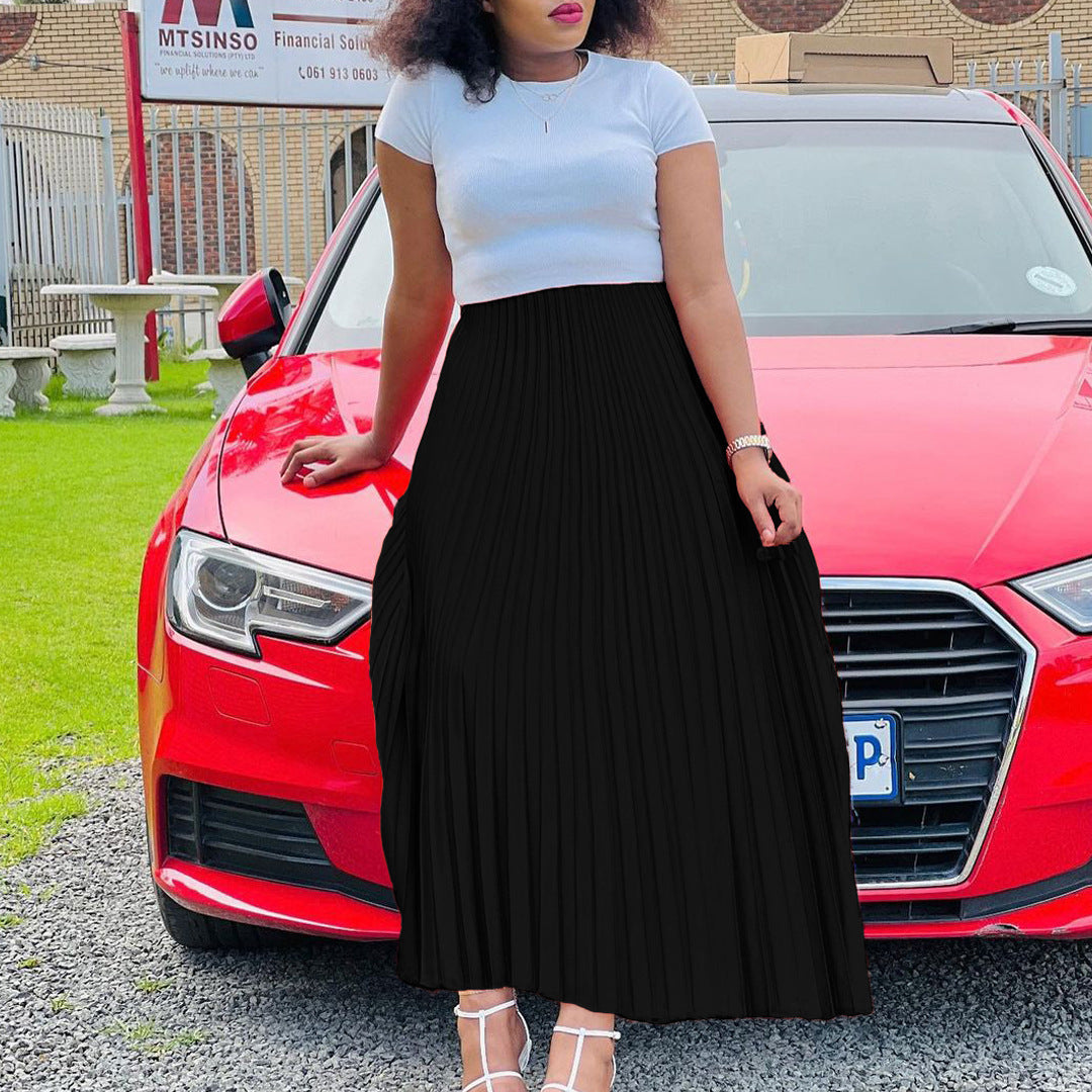 Solid Color High Waist Dress For Plus Size Elegance-Black-Theone Apparel