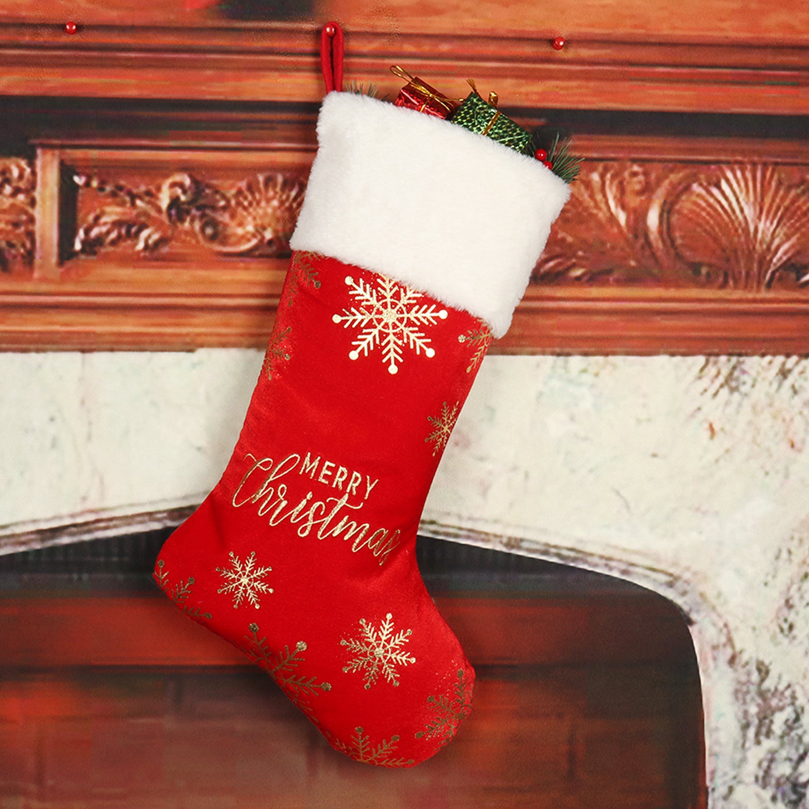 Sophisticated Christmas Stocking with Velvety Material and Soft Cuff-Theone Apparel