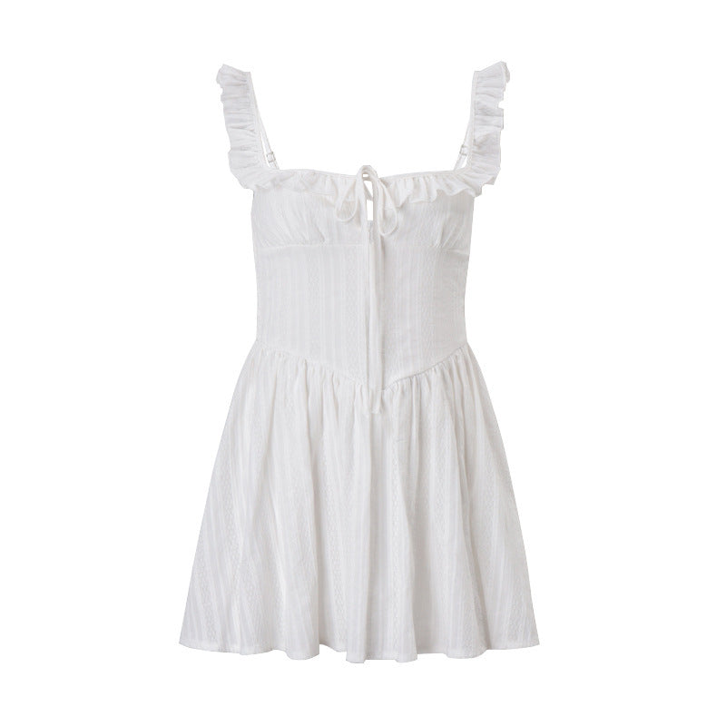 Square Neck Lotus-Leaf Hem Dress with Cinched Waist Appeal-Theone Apparel