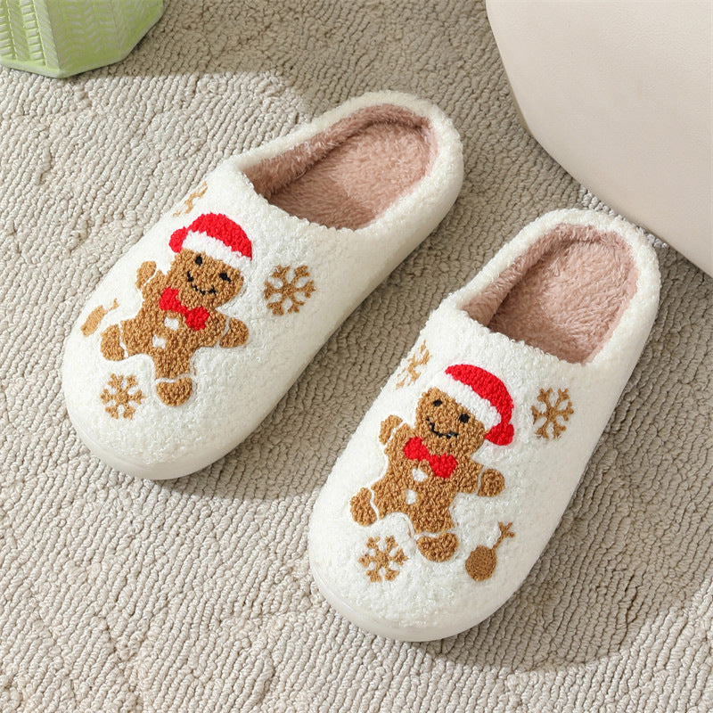 Super Soft Gingerbread Man Fleece Lined Slip On House Shoes-Theone Apparel