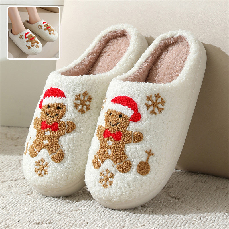 Super Soft Gingerbread Man Fleece Lined Slip On House Shoes-Theone Apparel