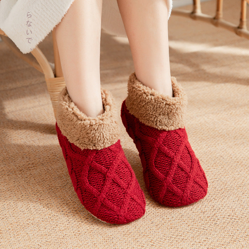 Super Soft Knit Style Slip On House Slippers in Various Colors-Boot Socks Wine Red-Theone Apparel