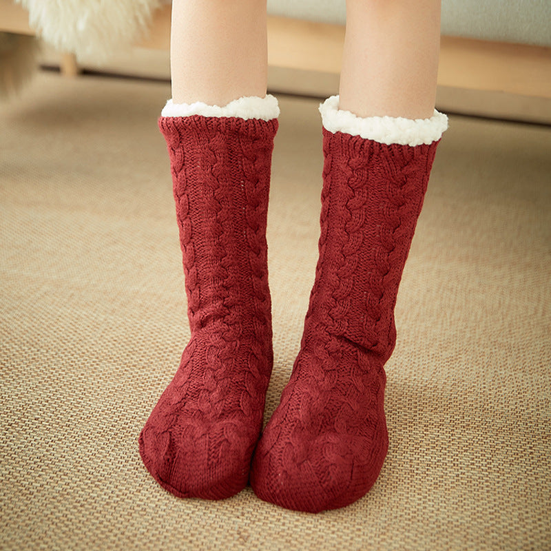 Super Soft and Thick Stretchy Ankle Socks with Traction Bottoms-Wine red-Theone Apparel