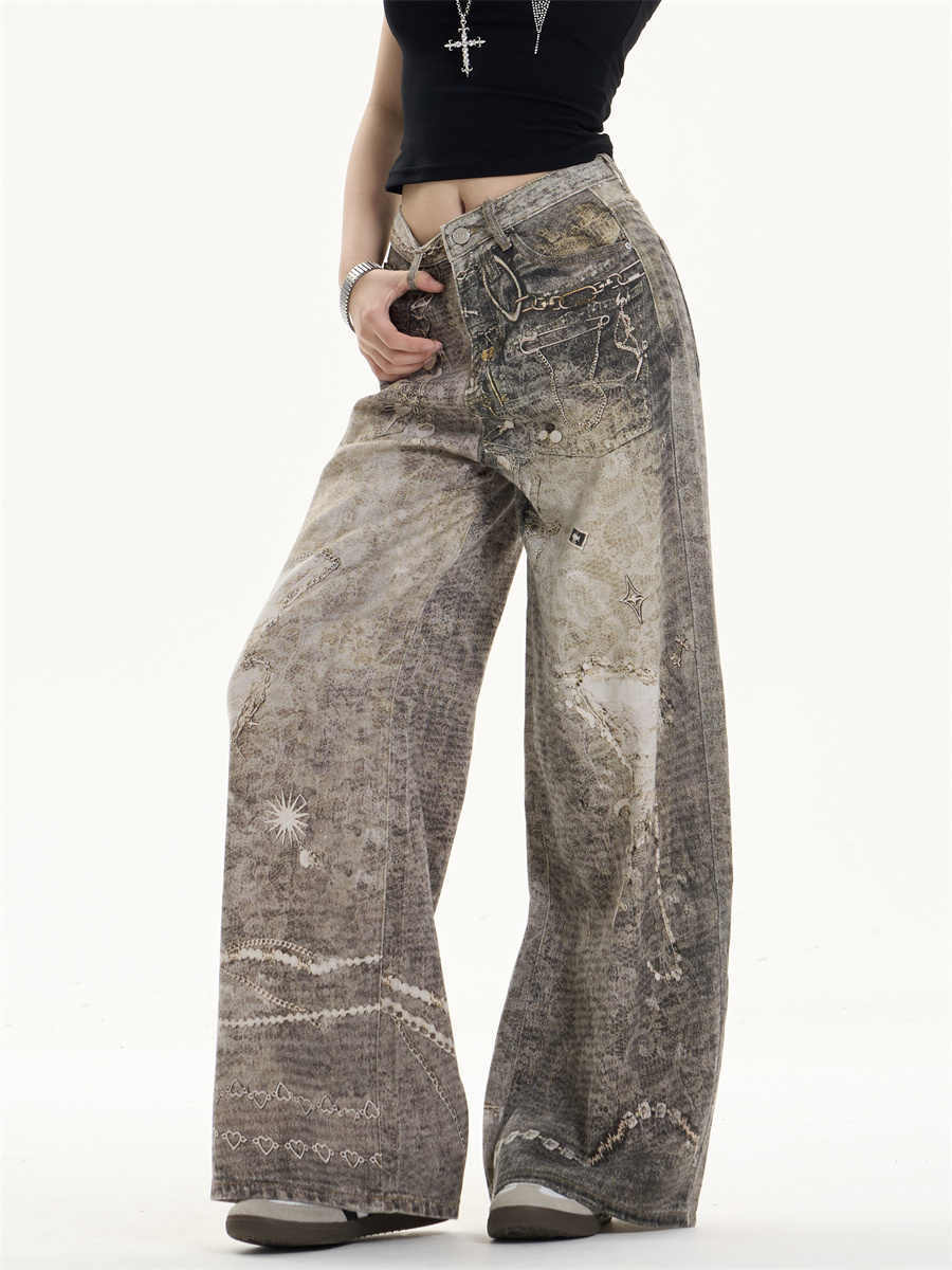 Washed Worn-In Retro Jeans with Wide-Leg Relaxed Appeal-Theone Apparel