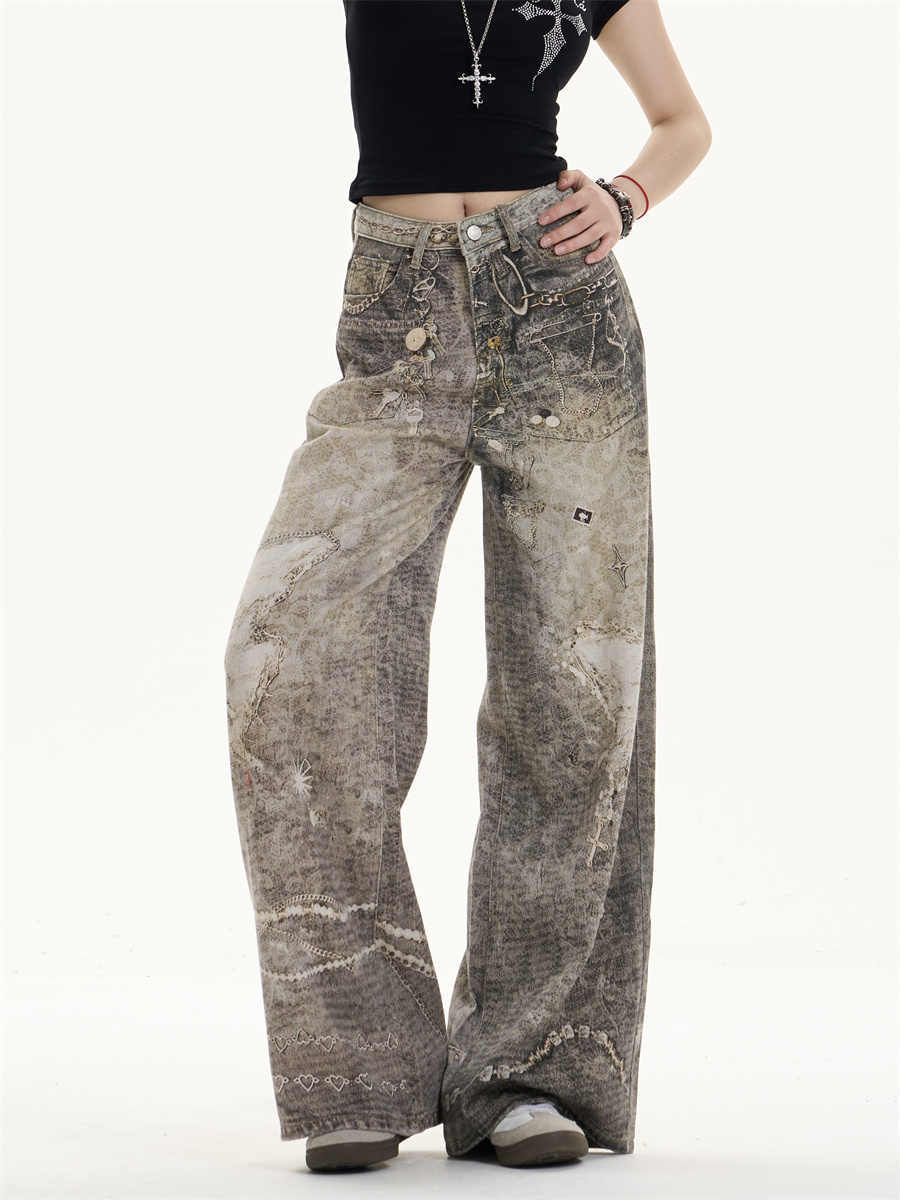 Washed Worn-In Retro Jeans with Wide-Leg Relaxed Appeal-Theone Apparel