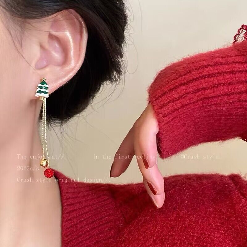 Whimsical Gold-Tone Christmas Holiday Party Climbing Santa Mismatch Long Dangle Earrings-Theone Apparel