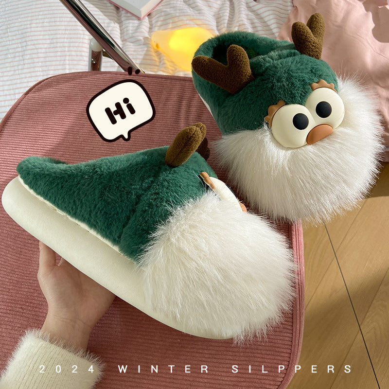 Whimsical Reindeer Santa Claus themed Green and White Slippers-Theone Apparel
