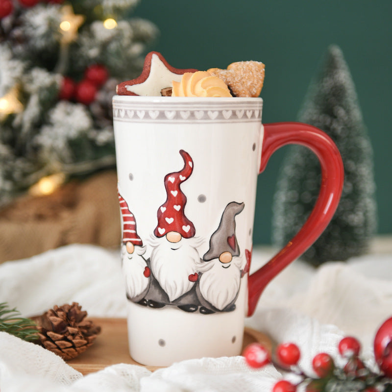 White, Gray & Red Gnome Trio Tall Ceramic Coffee Mug-Theone Apparel