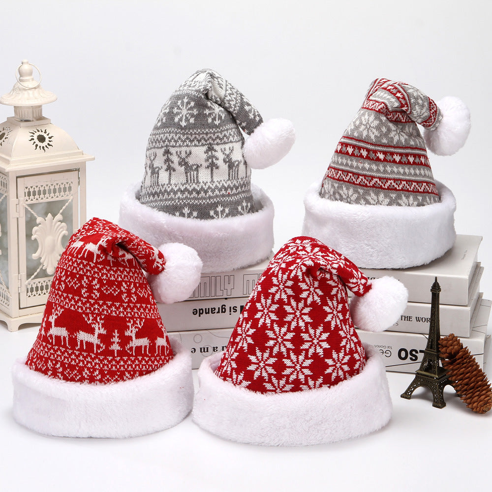 Wintry Patterned Ultra Soft Fleece Christmas Hats with Puffballs-Theone Apparel