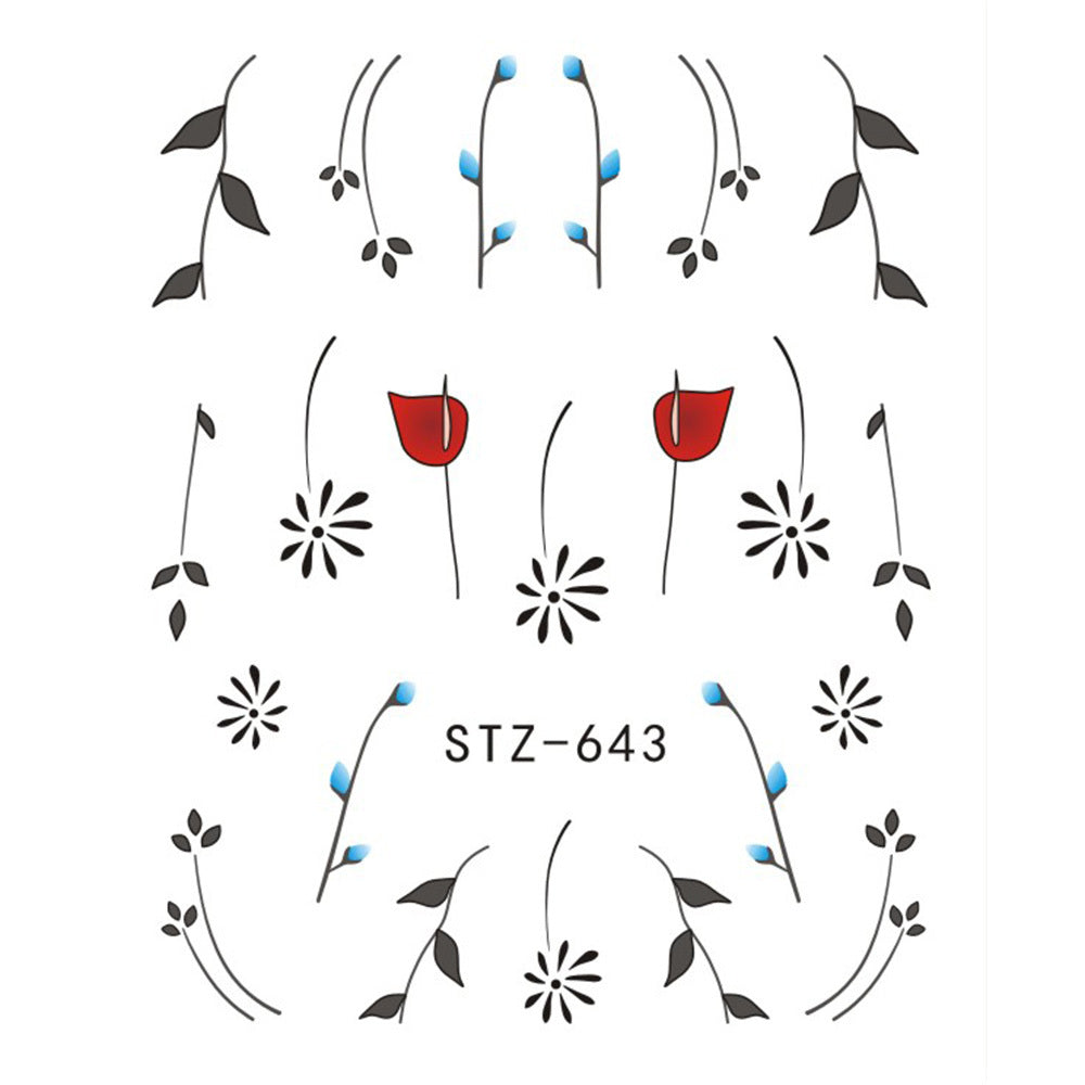 Women's Floral Nail Stickers for Accent Nails and False Nails-STZ 643-Theone Apparel