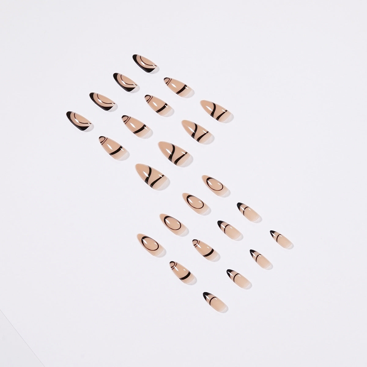 Women's Nude Almond Nail Set with Black Accent Details-Theone Apparel