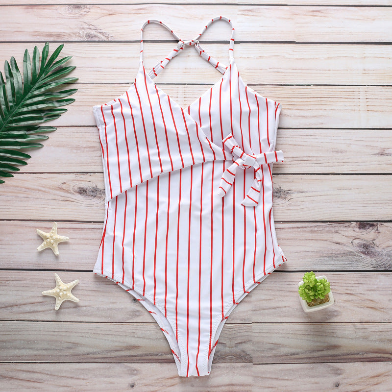 Women's One Piece Nautical Backless Pinstripe Swimsuit-Theone Apparel