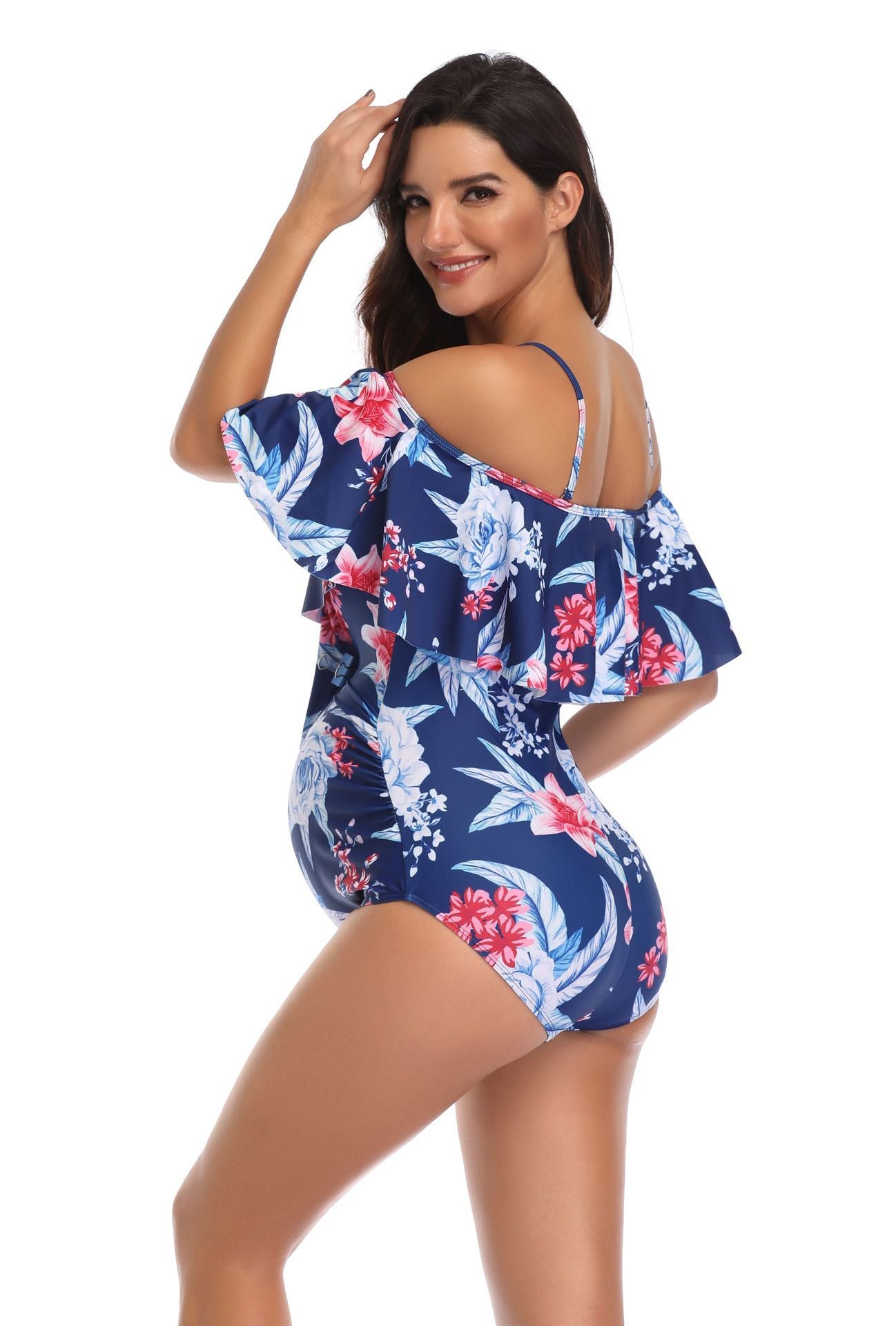 Women's One Piece Off Shoulder Floral Print Swimsuit-Theone Apparel