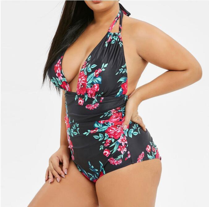 Women's Plus Size Floral Print One Piece Swimsuit-Theone Apparel