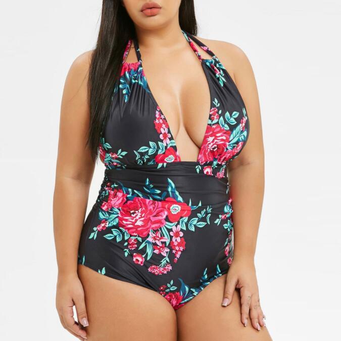 Women's Plus Size Floral Print One Piece Swimsuit-Theone Apparel