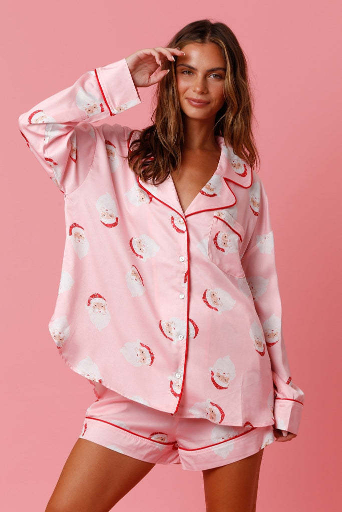 Women's Shirt and Shorts Two Piece Christmas Pajama Set in Various Colors-Pink Snowman-Theone Apparel