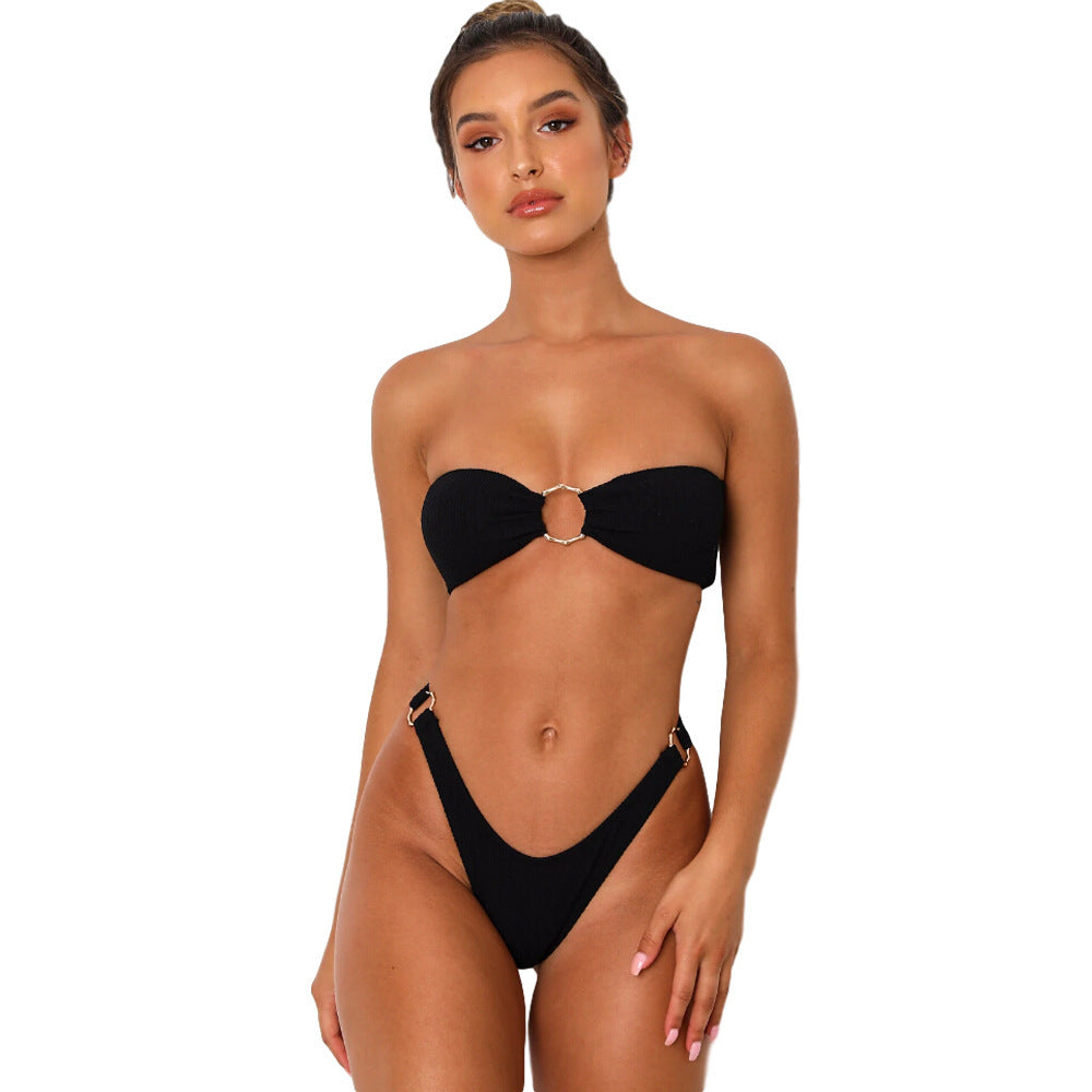 Women's Two Piece Halter Bikini Set with High Waist-Black-Theone Apparel