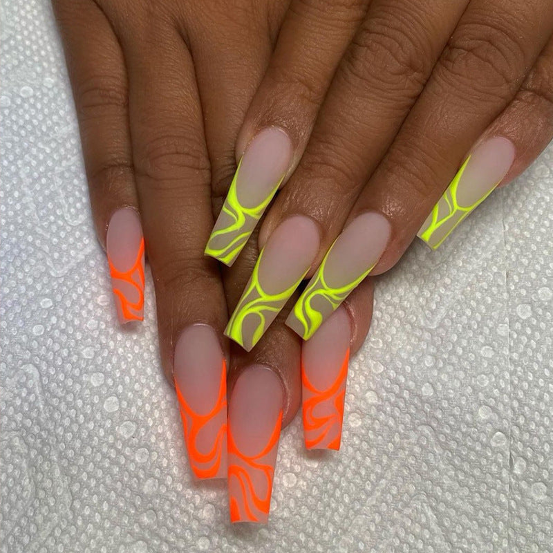 Women's Vibrant Coffin Shaped Nail Set with Neon Tips-Theone Apparel