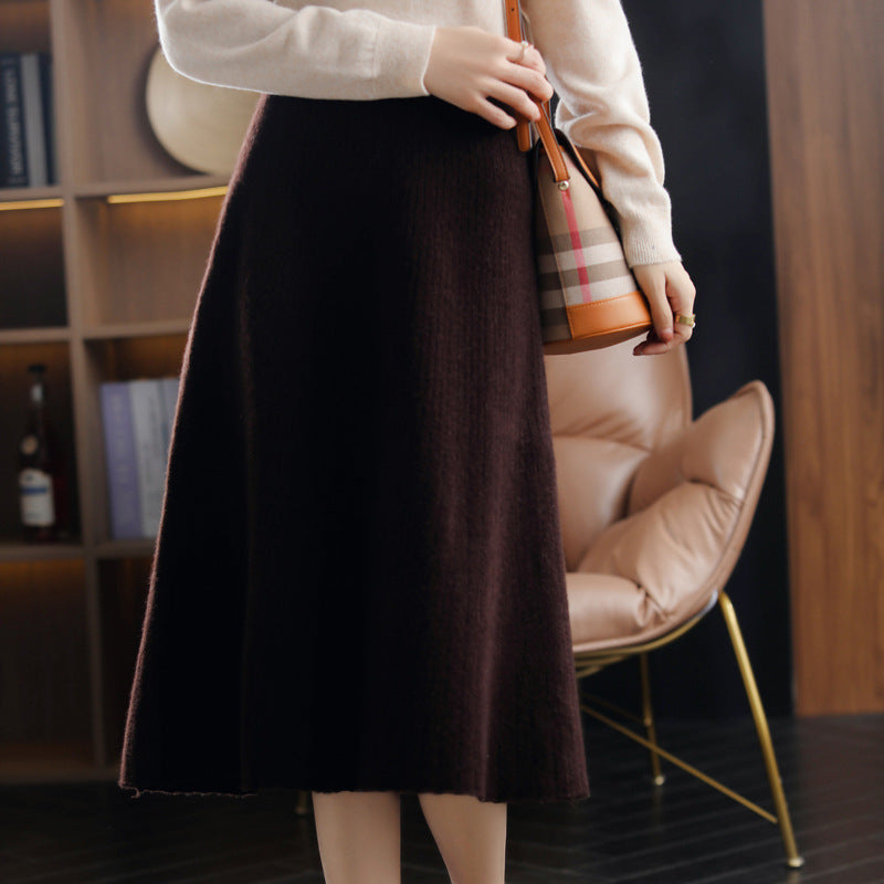 Wool Knitted Cashmere Pleated Skirt For Cozy Elegance-Theone Apparel