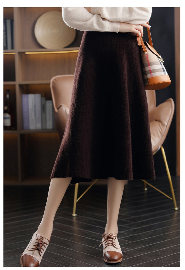 Wool Knitted Cashmere Pleated Skirt For Cozy Elegance-Theone Apparel