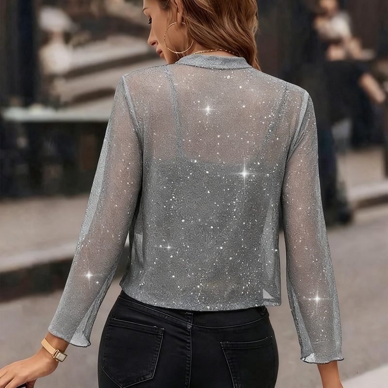 Cropped Open Front Blazer With Long Sleeves For Business Casual