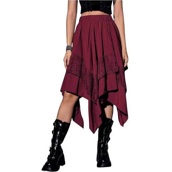 Renaissance Tiered Mid Length Pleated Skirt With Asymmetrical Hem