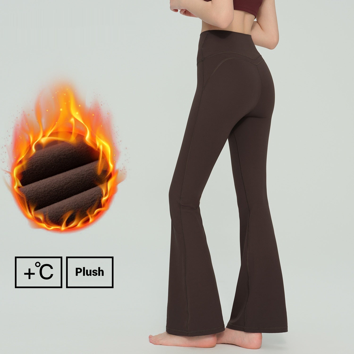 High-Waisted Fleece-Lined Slim Fit Flare Pants For Winter Comfort